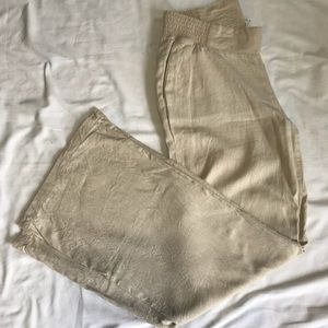 Khaki linen wide leg pant elastic waist like new!